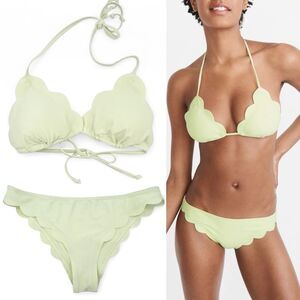 Abercrombie Scallop Triangle Bikini Set Size Large Light Green Swim Top Bottom